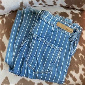 Pinstripe medium wash flare jean